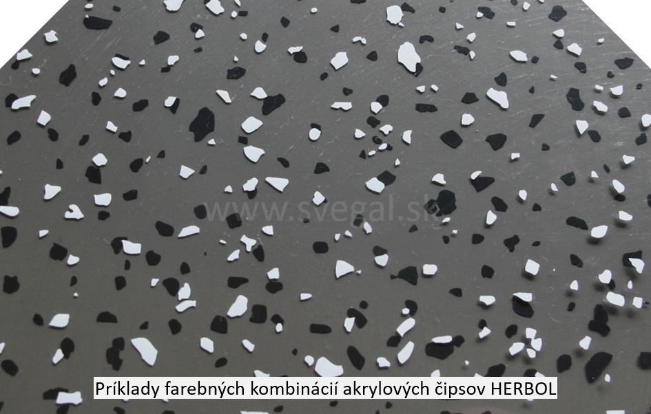 Acryl Chips Herbol kombinácia čiernej a bielej farby na šedom podklade. Zvýšenie estetiky a protišmykovosti.